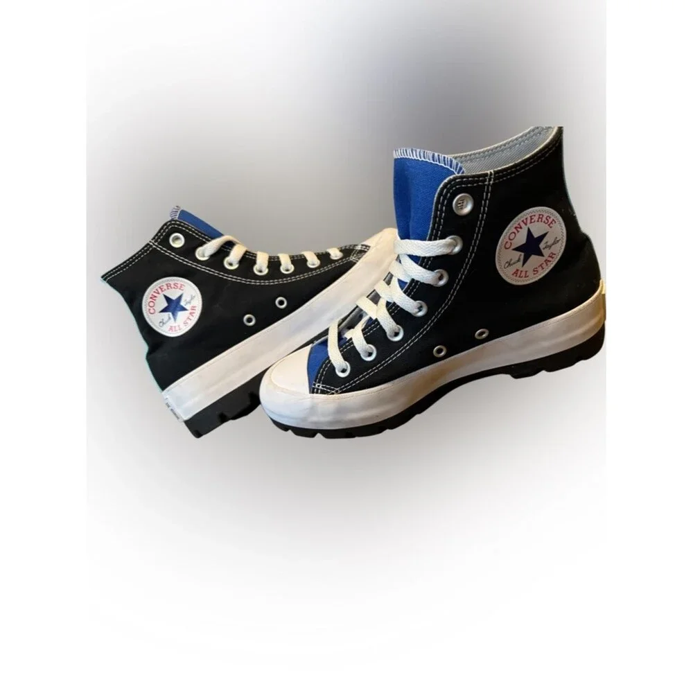 Converse Custom All Star Lugged High Top Platform Sneakers In Black And Blue - Picture 6 of 16